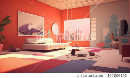 帶沙發的房間插圖，生成式 AI AI 圖像 102806192