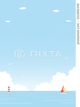 Background illustration of the sea where flying seagulls and yachts float _5_vertical Background illustration of the sea where flying seagulls and yachts float _5_vertical 102806349