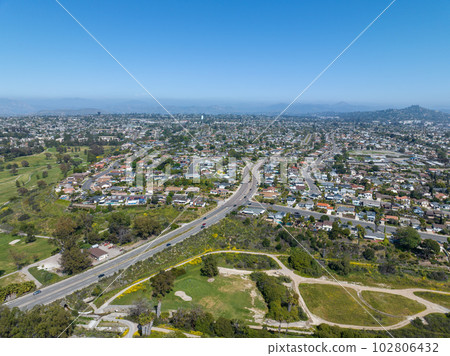 Aerial view of house in La Mesa City in San Diego, California 102806432