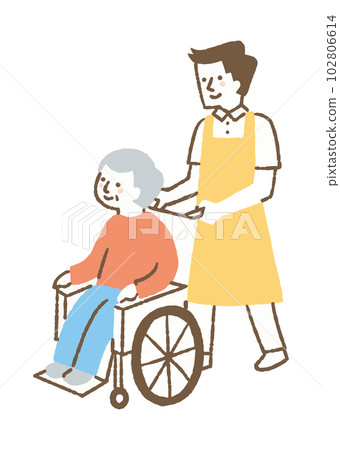 推著輪椅的看護人_顏色 102806614