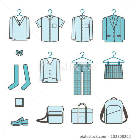 School uniform and student bag icon Simple illustration set material School uniform and student bag icon Simple illustration set material 102808203