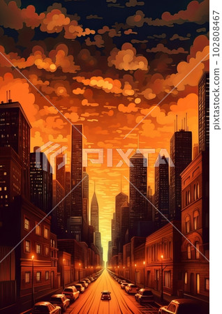 Scenery of skyscrapers in dark tone, Generative AI AI image 102808467