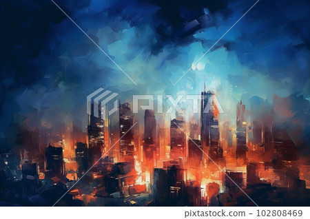 Scenery of skyscrapers in dark tone, Generative AI AI image 102808469