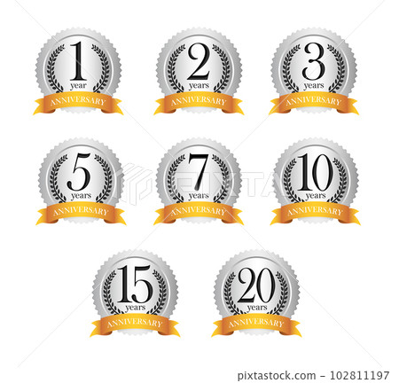 Silver/Silver Anniversary medal icon illustration set (Anniversary/Anniversary) / 1st to 20th anniversary 102811197