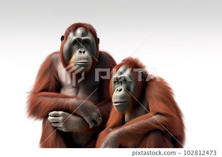 Image of an orangutans on white background. Wildlife Animals. Illustration, generative AI. 102812473