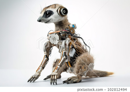 Image of a meerkat modified into a electronics robot on a white background. Wildlife Animals. Illustration, Generative AI. 102812494