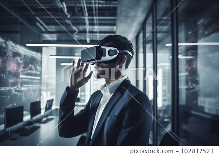 headset woman future goggles virtual business digital concept glasses line technology. Generative AI. 102812521