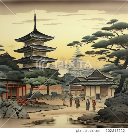 Japanese style cityscape background illustration, Generative AI AI image Japanese style cityscape background illustration, Generative AI AI image 102813212