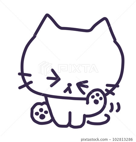 一隻可愛的白色小貓抓耳朵的插圖 102813286