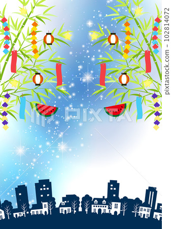 七夕城市景觀垂直,兩側閃閃發光的銀河和七夕裝飾 七夕城市景觀垂直,兩側閃閃發光的銀河和七夕裝飾 102814072