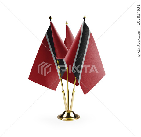 Small national flags of the Trinidad and Tobago on a white background 102814631