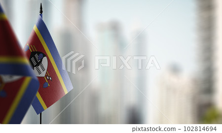 Small flags of the Swaziland on an abstract blurry background Small flags of the Swaziland on an abstract blurry background 102814694