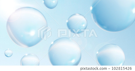 藍色天空中的多個圓形水滴。與陽光的背景材料。帶鏡頭光暈。 （景觀） 102815426