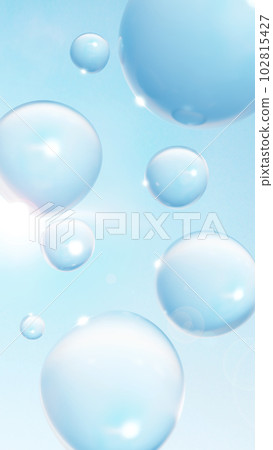 Multiple round water droplets in the blue sky. Background material with sunlight. With lens flare. (Vertical) 102815427