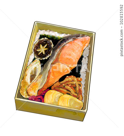 鹽烤三文魚便當盒插畫 鹽烤三文魚便當盒插畫 102815592