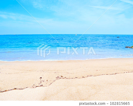 只有海浪聲迴盪的美麗大海，藍天和沙灘 102815665