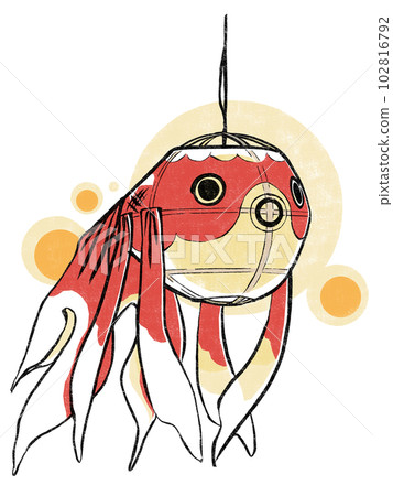 Goldfish lanterns illuminated against a background of rows of lights Print style Goldfish lanterns illuminated against a background of rows of lights Print style 102816792