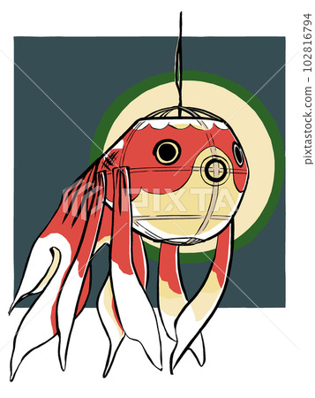 一個金魚燈籠在受夜晚啟發的黑暗背景下點亮，用刷子和啞光塗漆 102816794