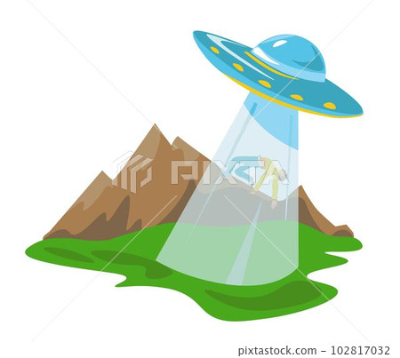 Conspiracy theory, aliens abducting people vector Conspiracy theory, aliens abducting people vector 102817032