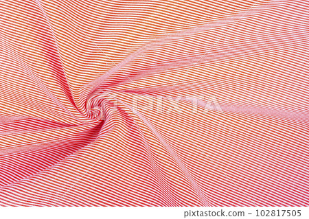 The Top view of white and red striped cloth. 102817505