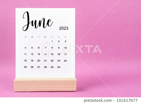 The June 2023 Monthly desk calendar for 2023 year on pink background. 102817677