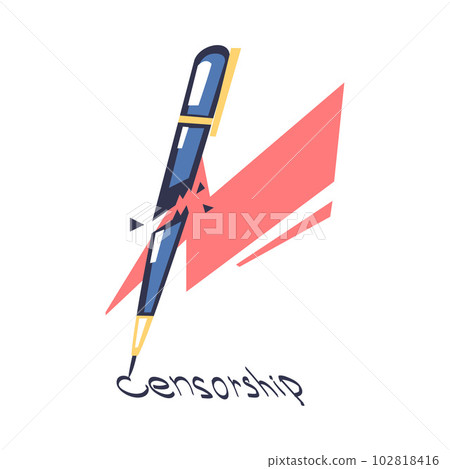 Prohibition of Independent Media with Fountain Pen and Lightning Breaking It Vector Illustration Prohibition of Independent Media with Fountain Pen and Lightning Breaking It Vector Illustration 102818416