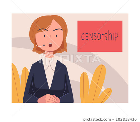Prohibition of Independent Media with Woman News Reporter on Television Talking Vector Illustration Prohibition of Independent Media with Woman News Reporter on Television Talking Vector Illustration 102818436