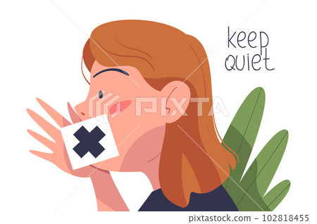Prohibition of Independent Media with Woman Having Closed Mouth Vector Illustration 102818455