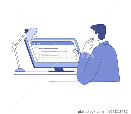 Man Sitting at Desk with Computer Programming Vector Illustration 102818482