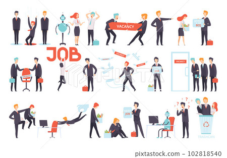 People Characters Searching and Losing Their Jobs as Recruitment and Hiring Vector Set People Characters Searching and Losing Their Jobs as Recruitment and Hiring Vector Set 102818540