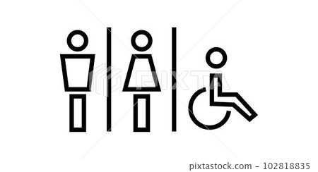 Toilet restroom sign for man, woman and disabled people with Line style 102818835