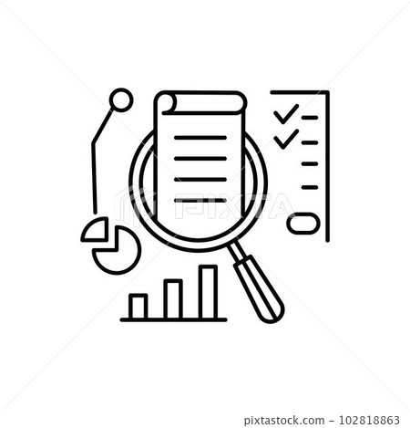Increase income icon with thin line magnifier and doc. outline trend stroke lineart web element for graphic design. simple pictogram for paperwork or finance plan or tax policy statistic with summary Increase income icon with thin line magnifier and doc. outline trend stroke lineart web element for graphic design. simple pictogram for paperwork or finance plan or tax policy statistic with summary 102818863