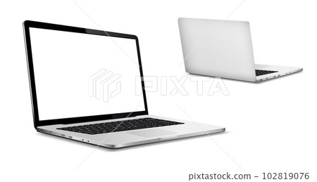 Laptop front and back side mockup isolated on white background 102819076