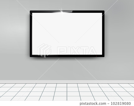 TV mockup with flat white screen fixed on a wall 102819080