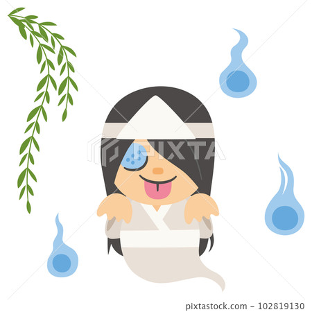 Vector illustration of a ghost and a fireball under the willow tree / Japanese monster / Summer test of courage / haunted house 102819130