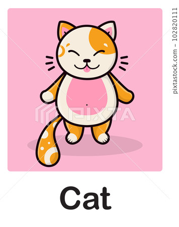 Childrens card with cat illustration and lettering. Cartoon cute kitten. Childrens card, childrens poster. 102820111