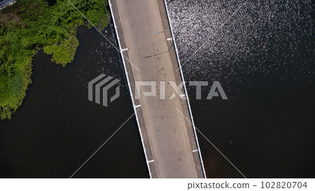 Chiang Mai (Thailand), The Bridge over the Ping River. Aerial view of the traffic on the bridge over the river. 102820704