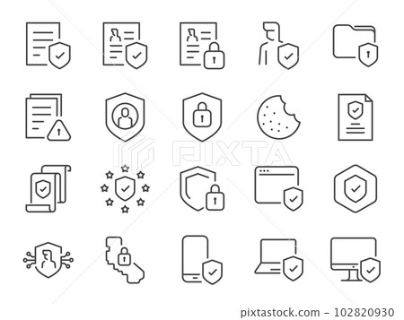 Privacy policy icon set. It included the gdpr, data protection, privacy notice, ccpa and more icons. 102820930
