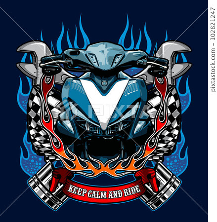 an automatic sports scooter and blue fire background an automatic sports scooter and blue fire background 102821247
