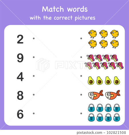 Trace and match words with pictures. Educational worksheet for preschool 102821508