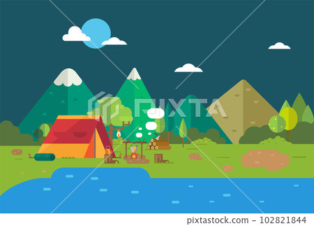 Hiking and camping landscape. vector illustration Hiking and camping landscape. vector illustration 102821844