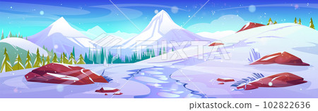 Winter snow mountain landscape cartoon background 102822636