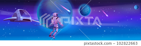 Vector space background with cartoon star planet 102822663