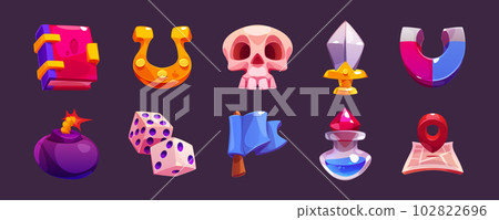 Cartoon set of pirate adventure game assets 102822696