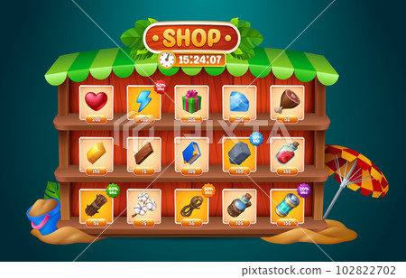 Cartoon game shop window with assets Cartoon game shop window with assets 102822702