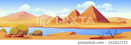 Desert river landscape vector cartoon background 102822725