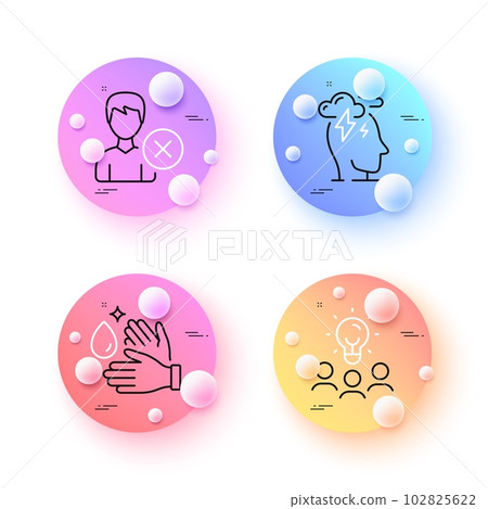 Remove account, Stress and Business idea minimal line icons. 3d spheres or balls buttons. Wash hands icons. For web, application, printing. Delete user, Mind anxiety, Meeting people. Vector Remove account, Stress and Business idea minimal line icons. 3d spheres or balls buttons. Wash hands icons. For web, application, printing. Delete user, Mind anxiety, Meeting people. Vector 102825622