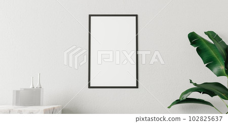 3D rendering of empty photo frame placed hung on a wall 102825637