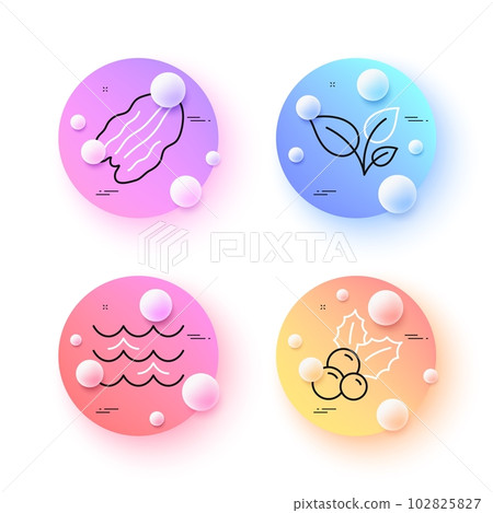 Leaves, Christmas holly and Pecan nut minimal line icons. 3d spheres or balls buttons. Waves icons. For web, application, printing. Grow plant, Ilex aquifolium, Vegetarian food. Water wave. Vector Leaves, Christmas holly and Pecan nut minimal line icons. 3d spheres or balls buttons. Waves icons. For web, application, printing. Grow plant, Ilex aquifolium, Vegetarian food. Water wave. Vector 102825827