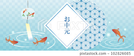 A cool summer festival banner with goldfish and wind chimes 102826085